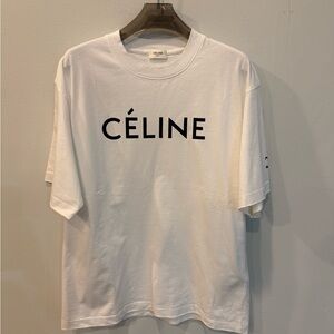 Celine White Logo Crewneck Tee